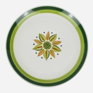 Vintage 1970s Stoneware 12" Chop Plate Serving Platter Handpainted Avocado Japan
